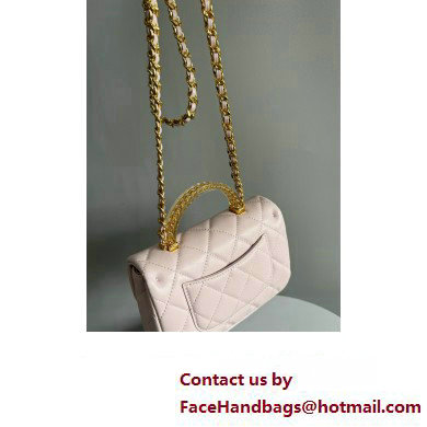 Chanel Lambskin, Resin  &  Gold-Tone Metal Mini Flap Bag with Top Handle AS4847 Light Pink 2024